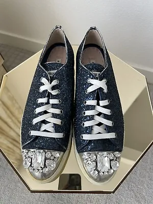 Miu Miu Crystal Embellished Glitter Sneakers IT 40 9 BNWB • $349