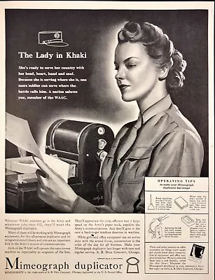 1942 Mimeograph Duplicator The Lady In Khaki WAAC WWII Vintage Print Ad • $15.09