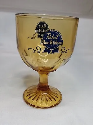 Vintage PABST BLUE RIBBON Beer Heavy Amber Glass Stemmed Footed Goblet 12oz • $8.95