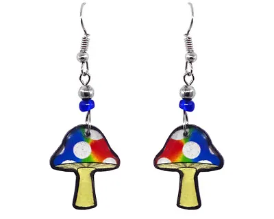 Rainbow Mushroom Earrings Magic Fungi Toadstool Psychedelic Trip Hippie Jewelry • $13.99