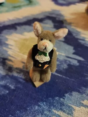 1995 Fluffy Bunny Little Gem Teddy Bear Co Dressed 3  Miniature Plush Rabbit  T • $24.99