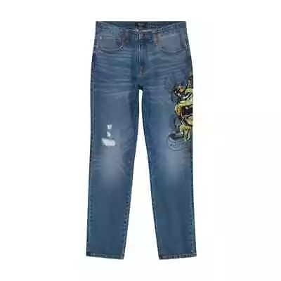 Ed Hardy Mens Jeans 38 Embroidered Panther Snake Slim Leg Taper 32  Inseam 38x32 • $54.75