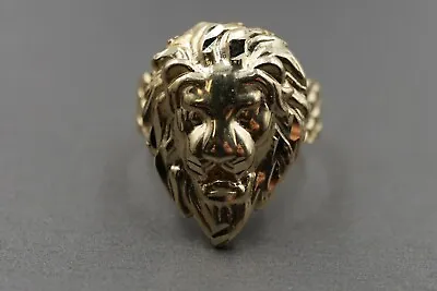 $375 • Buy 10K Solid Yellow Gold Men Women Kid Diamond Cut King Lion Head Polished Ring.