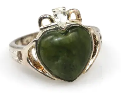 Vintage Sterling Silver SW Ireland Conemara Marble Heart Claddagh Ring Size 10 • $49.99