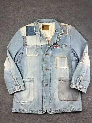 Pepe Jeans London Denim Jacket Men's Light Blue Patchwork Long Length • $50