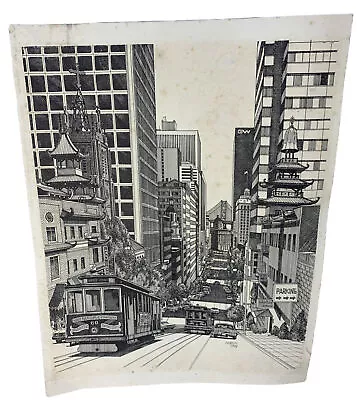 Vintage San Francisco Streetcar Trolley Pen & Ink Print By Martin Tang SIGNED • $19.99