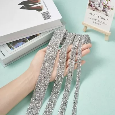 £4.85 • Buy 1Meter Rhinestone Beaded Trim Glue Iron On Belt Diamante Applique Ribbon Crafts 