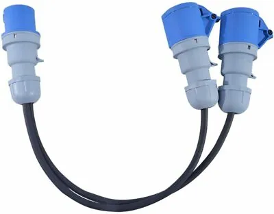 16A Plug To 2 X 16A Sockets. 1.5mm H07RN-F Rubber Power Splitter - 0.5M • £28.80