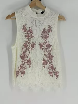 NWT Miss Chievous Cream Mauve Lace Sleeveless Tank Top Women's Size Large • $10.20