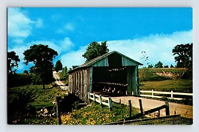 Postcard Ohio Monroe Township OH Adams Road Covered Bridge Lattice 1970s Chrome • $4