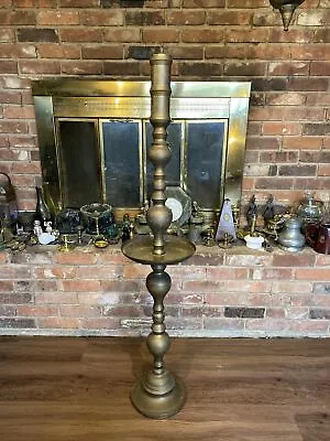 HUGE!!! Vintage MCM Asian 50” Brass Floor Altar Candle Holder With Mid Drip Tray • $250