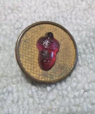 Vintage Antique Glass & Metal Picture Button Red ACORN 5/8  Inch • $15