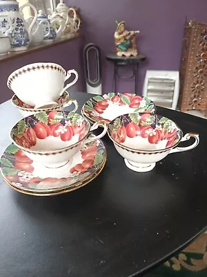 4 X Queens Victoria Plum. Cups And Saucers • £18