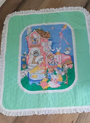 BABY QUILT Blanket Handmade Old Lady In Shoe Nursery Rhymes Mother Goose • $14.99