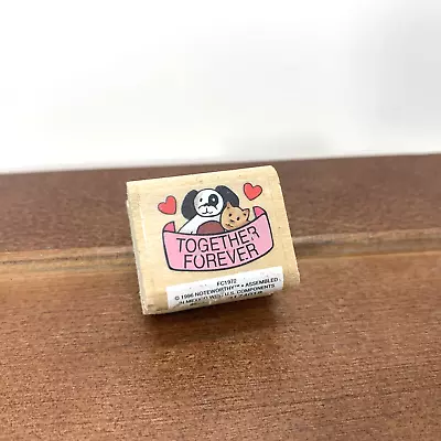 1996 Noteworthy Wood Rubber Stamp Together Forever Dog Cat Pets Friends FC1972 • $9.99