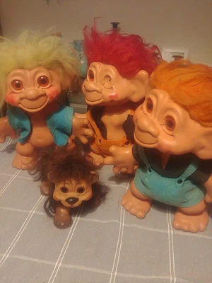 £99.99 • Buy 3 X Vintage 1964 Large Troll By Dam Things . 12” Tall . Original Clothes Animal