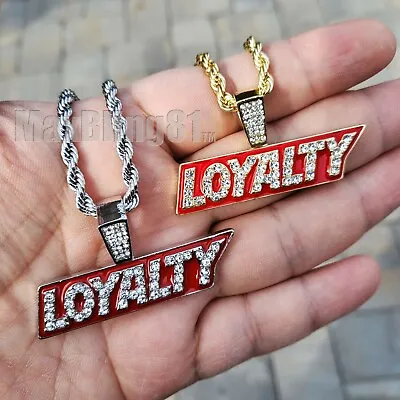 Hip Hop Iced Gold Plated Cubic Zirconia LOYALTY Pendant 24  Rope Chain Necklace • $11.99