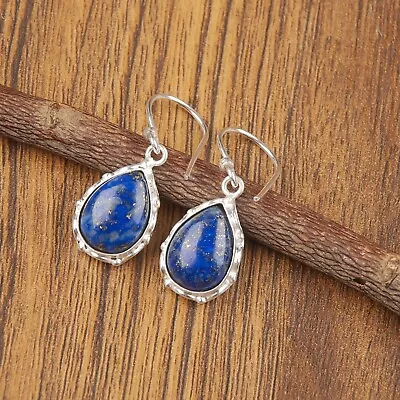 Natural Lapis Lazuli Gemstone Drop/Dangle Earrings 925 Sterling Silver Jewelry • $13.95