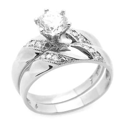 14K White Gold Bridal Ring 1ct CZ Engagement Solitare Band Wedding Ring Set • $487.99