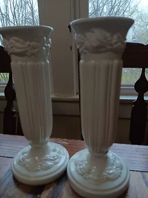 Porcelain Candlesticks White Marshall Fields Chicago 1965 • $25