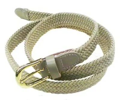  Beige Thin Gold Buckle Woven Elastic Stretch Belt 1  Wide Casual Matching Tip • $14.88