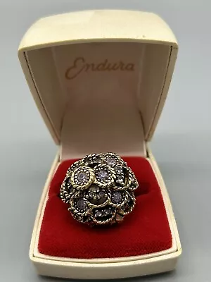 Vintage Endura Watch Finger Ring Swiss Made Gold Tone Purple Crystal Size 7 • $168.99