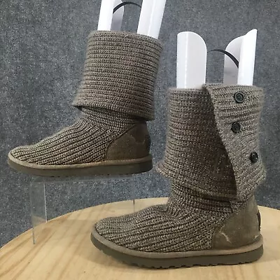 UGG Australia Boots Womens 8 Classic Cardy Tall Knit Winter 5819 Gray Fabric • $24.74