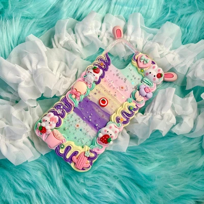 $40 • Buy Strawberry Bunny Decoden Phone Case Handmade Diy