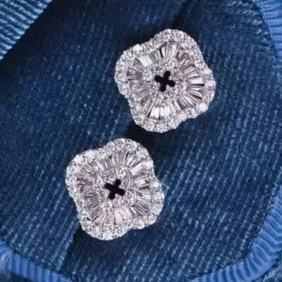 £122.17 • Buy 0.8Ct Natural Diamond 14K White Gold Cluster Earrings EU278-14-25