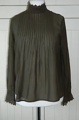 Ladies H&M Logg Khaki Green Cotton Blend Lace Trim Smock Blouse Size EUR 34 UK 8 • £9.99