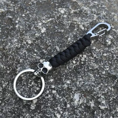 New Style Men's Stainless Steel Skull Keychain Parachute Rope Key Ring Gifts • $5.99