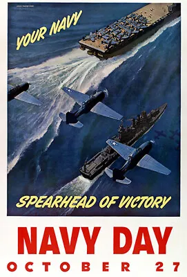 Spearhead Of Victory - Navy Day - 1943 - World War II - Propaganda Poster • $9.99