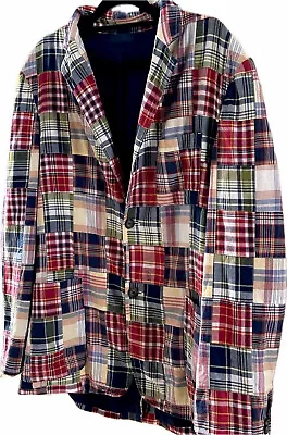 J Crew Blazer Sport Jacket Mens  L Madras Multicolor Patchwork Plaid Lightweight • $68