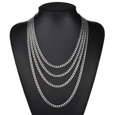 16-36  Stainless Steel Silver Chain Cuban Curb Womens Mens Necklace 3/5/7/9/11mm • $8.54
