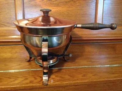 Vintage Copper Chafing Dish Pan Food Warmer Double Boiler Fondue Pan With Stand • $25