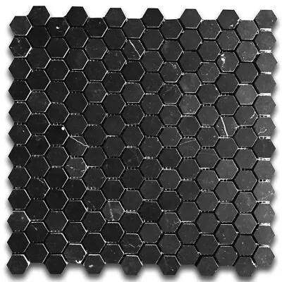 N31XH Nero Marquina Black Marble 1 Inch Hexagon Mosaic Tile Honed Matte • $17.99