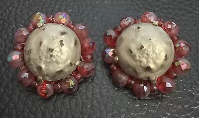 Vintage 1960’s  Elsa Schiaparelli  Red Faceted Crystal Bead Clip Ons As Is • $60
