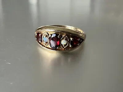 A Garnet And Opal 9ct Gold Vintage Ring Size L 3.26g • £75