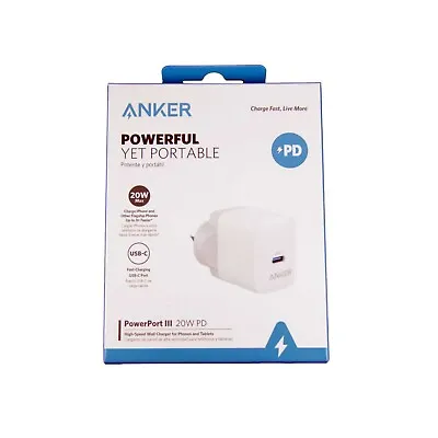$29.95 • Buy Anker Powerport Iii 20w Pd Wall Ac Charger Universal Travel Ready White A2631t21