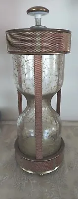 Midcentury Hourglass Musical Decanter Tune Auld Lang Syne Glass Mesh Metal 11.5  • $19.99