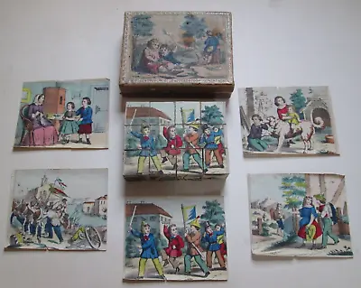 £88.33 • Buy Childs Wood Victorian Block Set Toy, Hand Colored Scenes Orig Box, Civil War Era