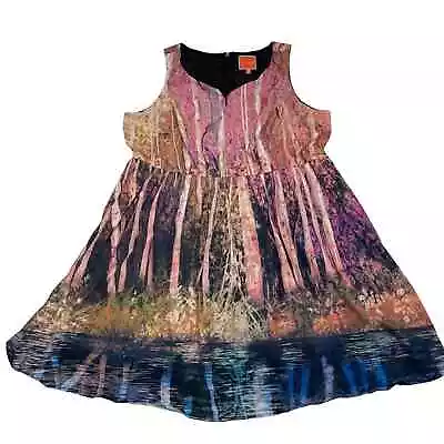 Modcloth Certifiably Sweet Cotton Dress Birch Trees Forest Scene Womens 2x • $39.88