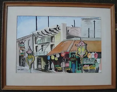 Original Modernist Watercolor  Monterey California Chinatown  By M. Van Court • $128