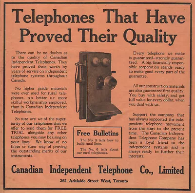 1917 Canadian Independent Telephone Co. Print Ad Have Proved Their Quality • $10.89