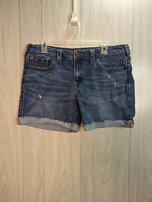 True Religion Jayde Jean Shorts Size 32 Mid Rise Classic Blue Short • $34.95