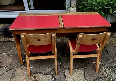 £75 • Buy Unusual Vintage Formica Double School Desk With 2 Chairs Collection E4London
