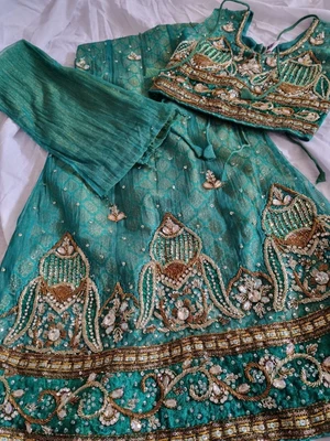 $34.95 • Buy Girl Indian Bollywood Dress Lehenga Skirt Top Green Golden Diwali Party Wedding