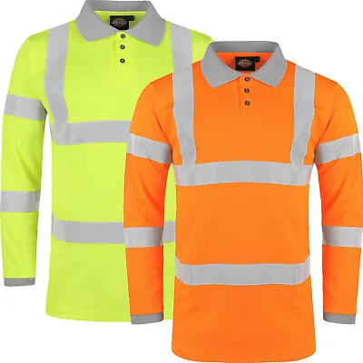 £9.99 • Buy Dickies Mens Hi Viz Polo Shirt Long Sleeve High Visibility Safety Work Vis Top