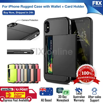 $6.99 • Buy For IPhone XS Max XR X 8 Plus Case Slide Armor Wallet Credit Card Holder Cover