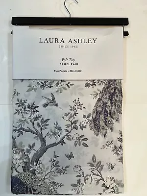 Laura Ashley Belvedere Peacock 2 Window Curtain Panel Set NAVY BLUE Green 38x84” • $64.99